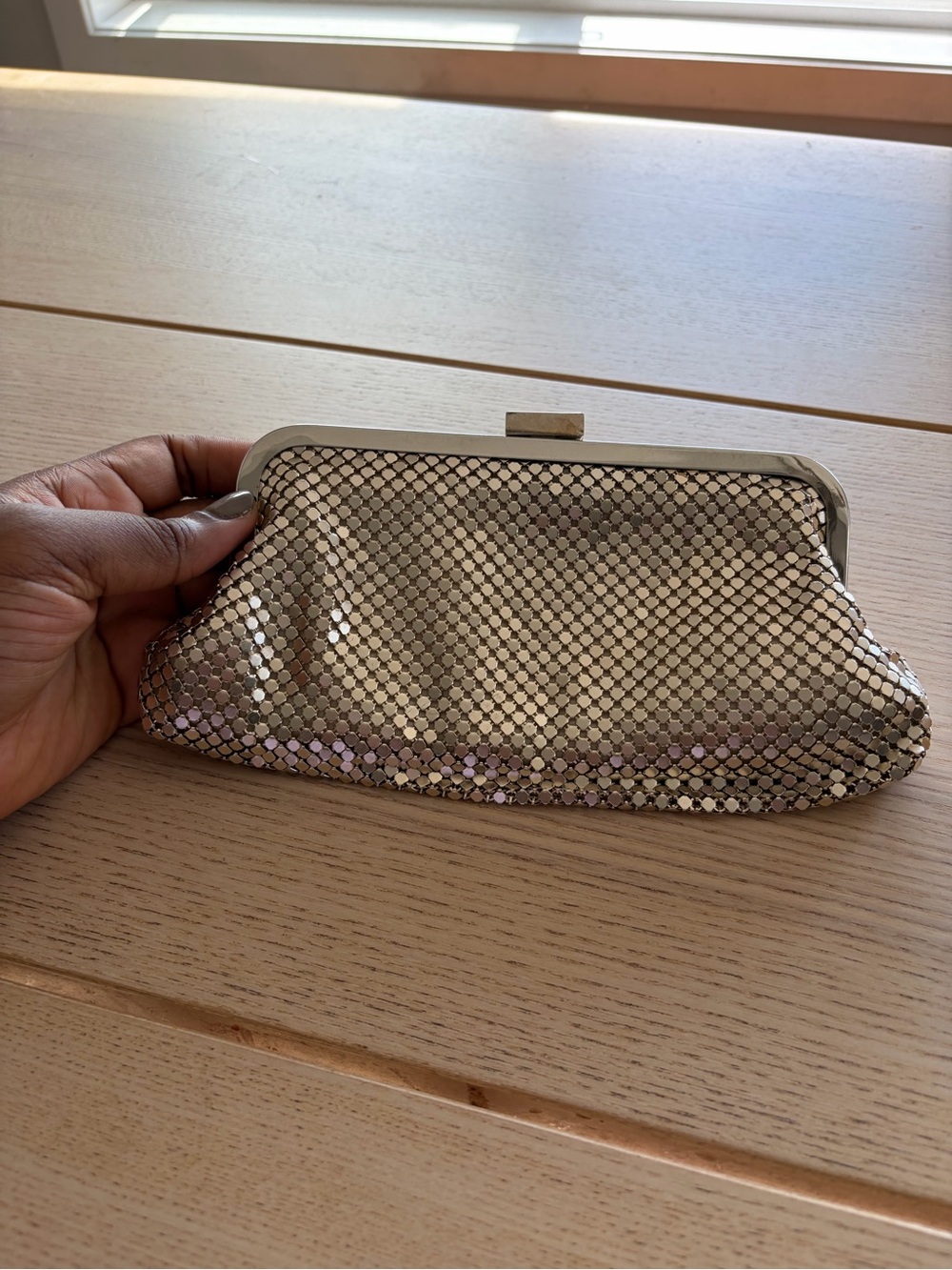 Jessica McClintock Silver Mesh Evening Clutch